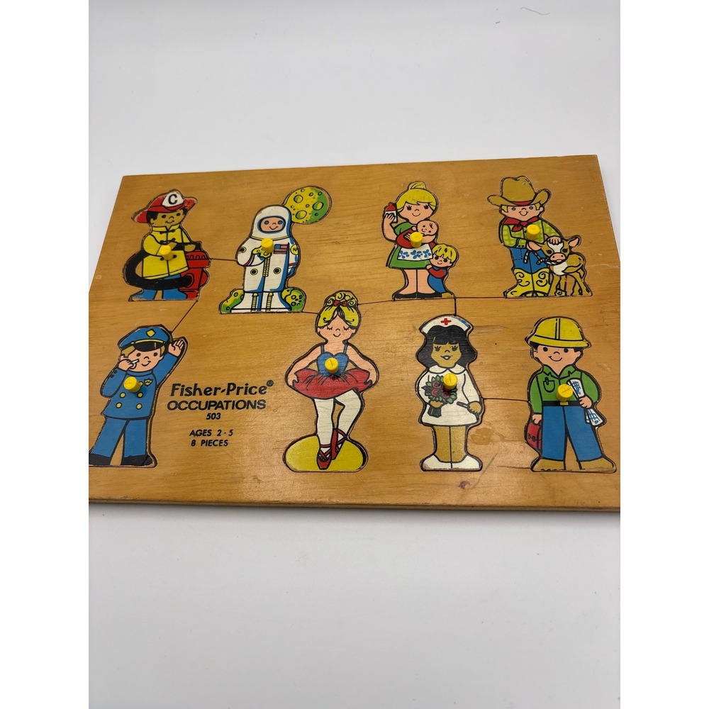 Vintage Fisher Price Occupations 503 Wooden Peg Puzzle 8 Piece 1971 Holland